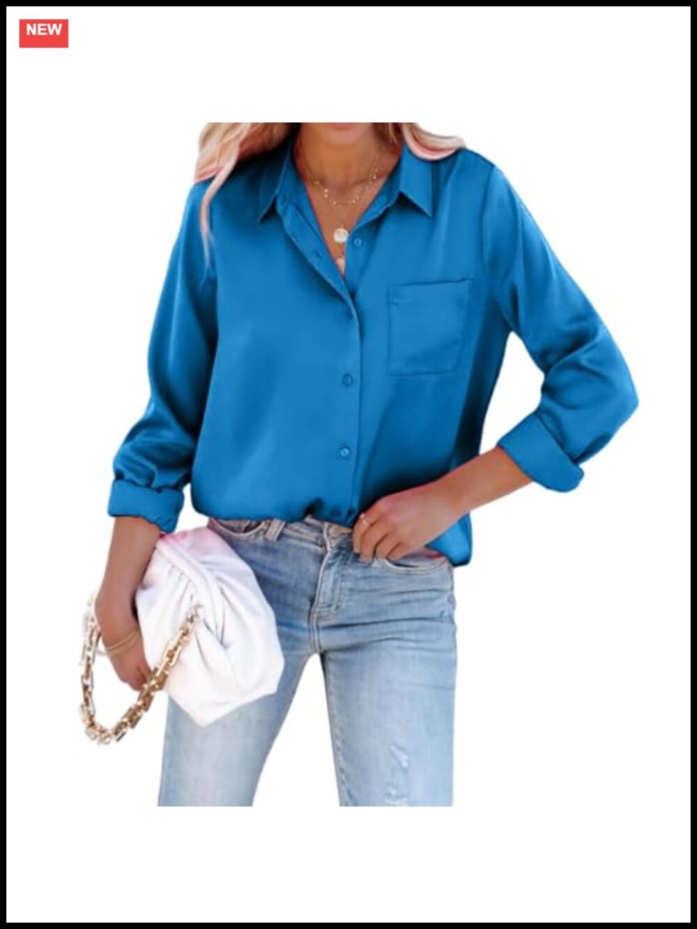 Women's Silk Button Down Shirt Long Sleeve Slim Fit Office Blouse with Pocket